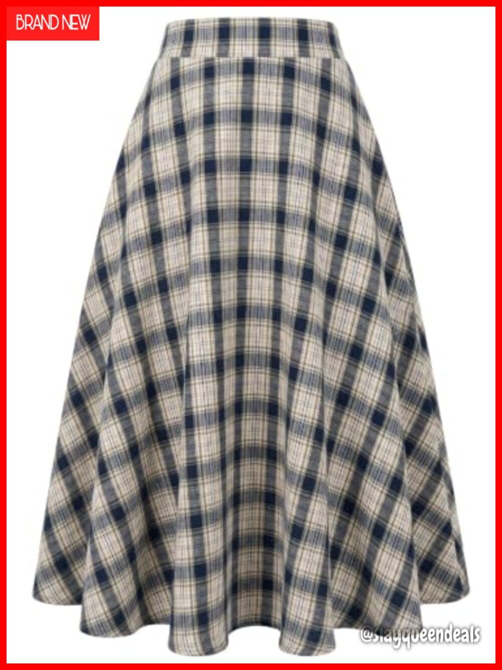 ANRABESS Plaid High Waisted A-Line Midi Skirt with Pockets
